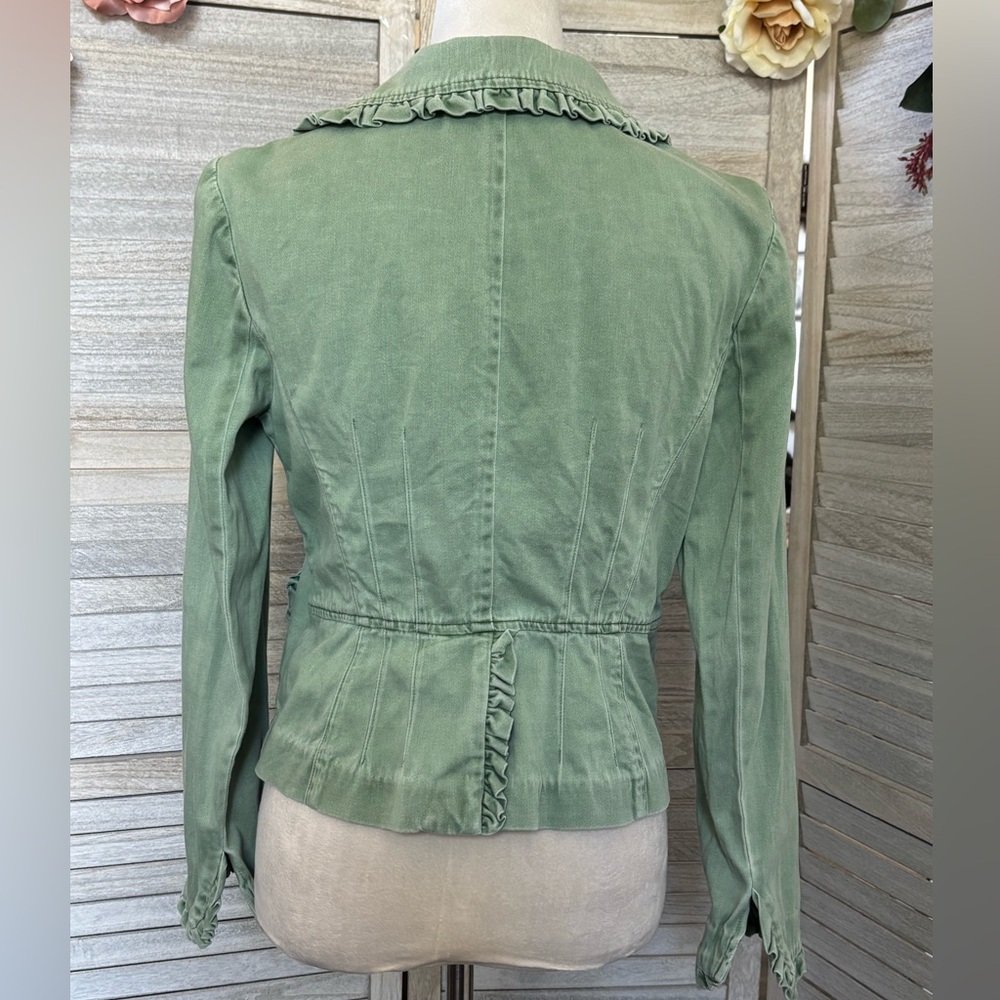 INC Women’s SZ S Vintage Cropped Blazer w/Ruffled Collar/Pockets/Cuffs LightSage - Picture 3 of 16